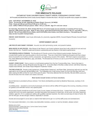 PRESS RELEASE – GUITARS NOT GUNS ANNUAL FUNDRAISER NOVEMBER 30, 2024